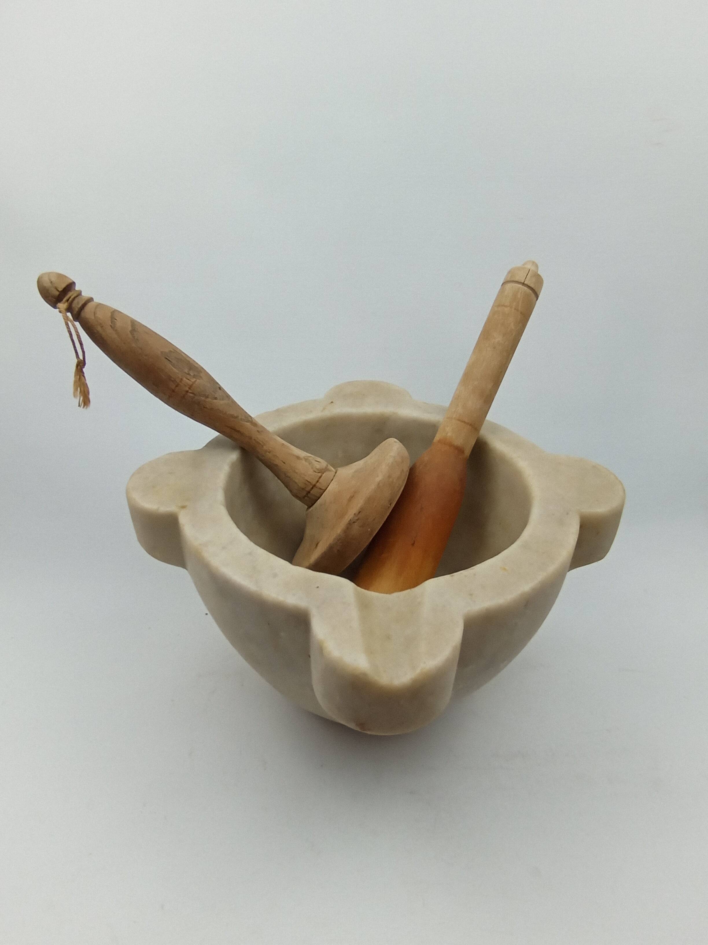Large alabaster mortar with these two wooden pestles