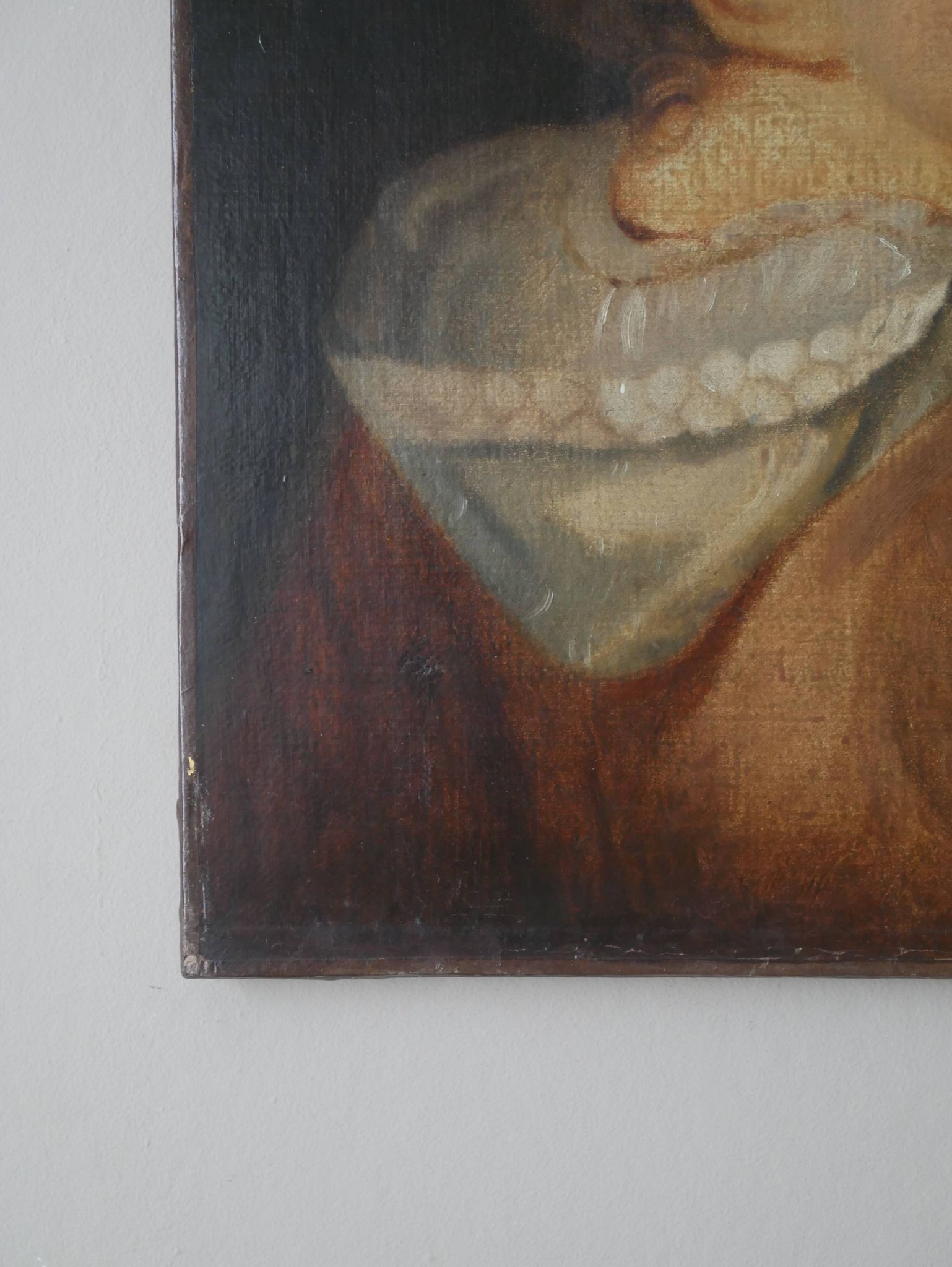 Old oil painting on canvas, countryside decoration, child portrait