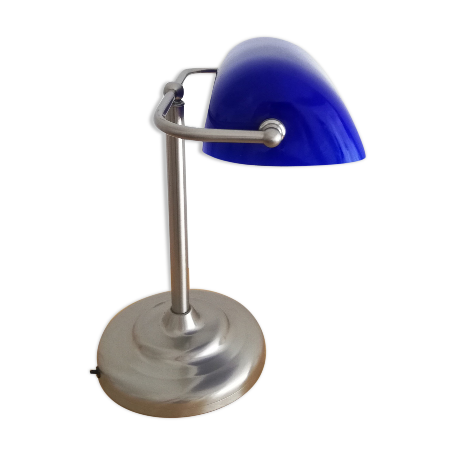 Blue glass and brass bankers lamp