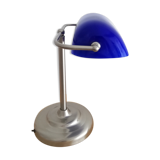 Blue glass and brass bankers lamp