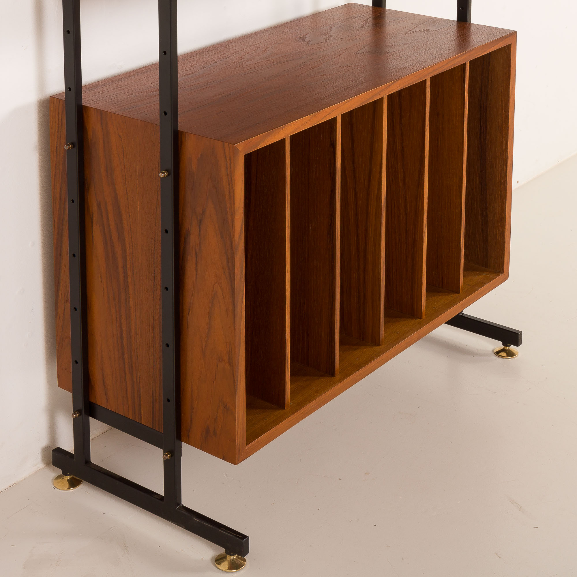 Mid-century free standing vinyl records wall unit, Italy 1970s.