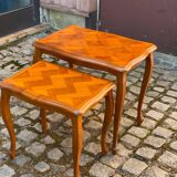 2 nesting tables in solid wood and Louis XV marquetry