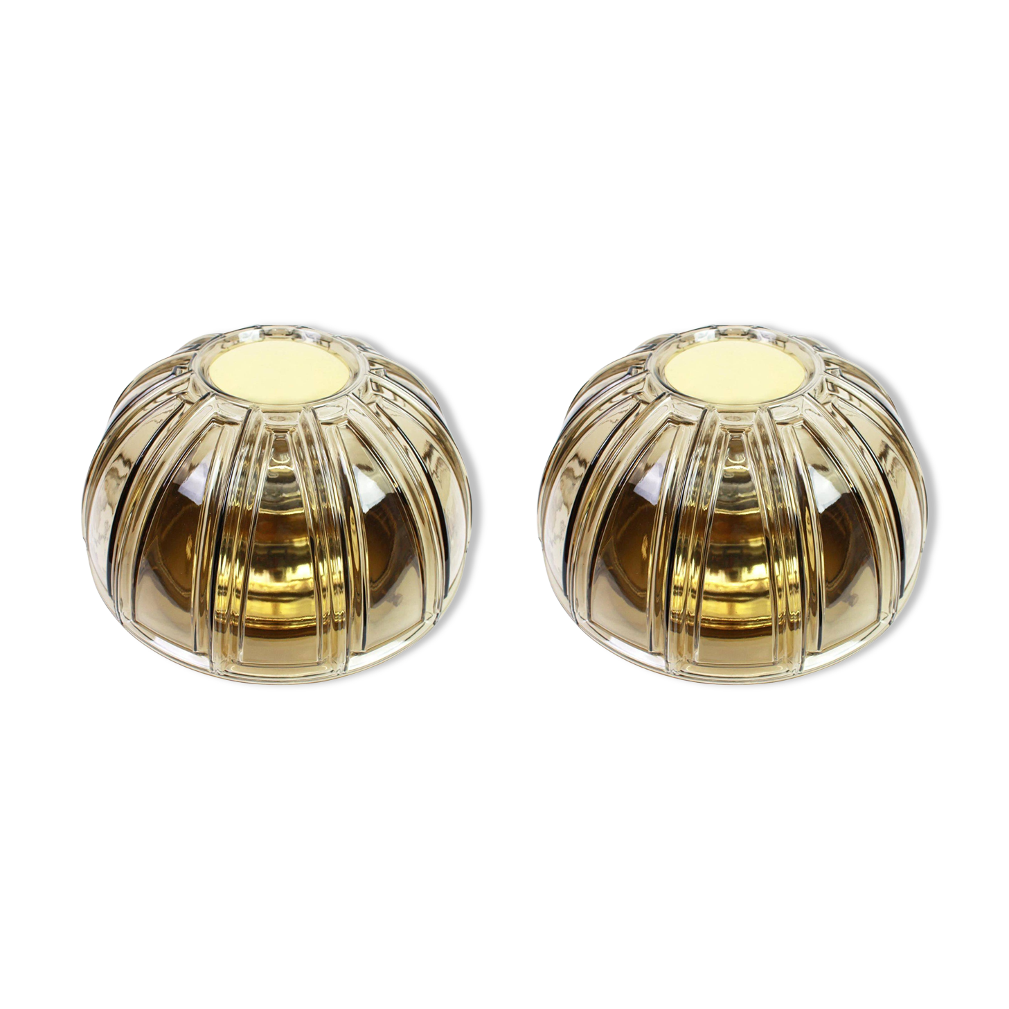 Pair of wall lights or ceiling lights in brass and amber glass by Limburg, Germany, 1960s.