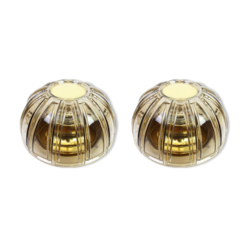 Pair of wall lights or ceiling lights in brass and amber glass by Limburg, Germany, 1960s.
