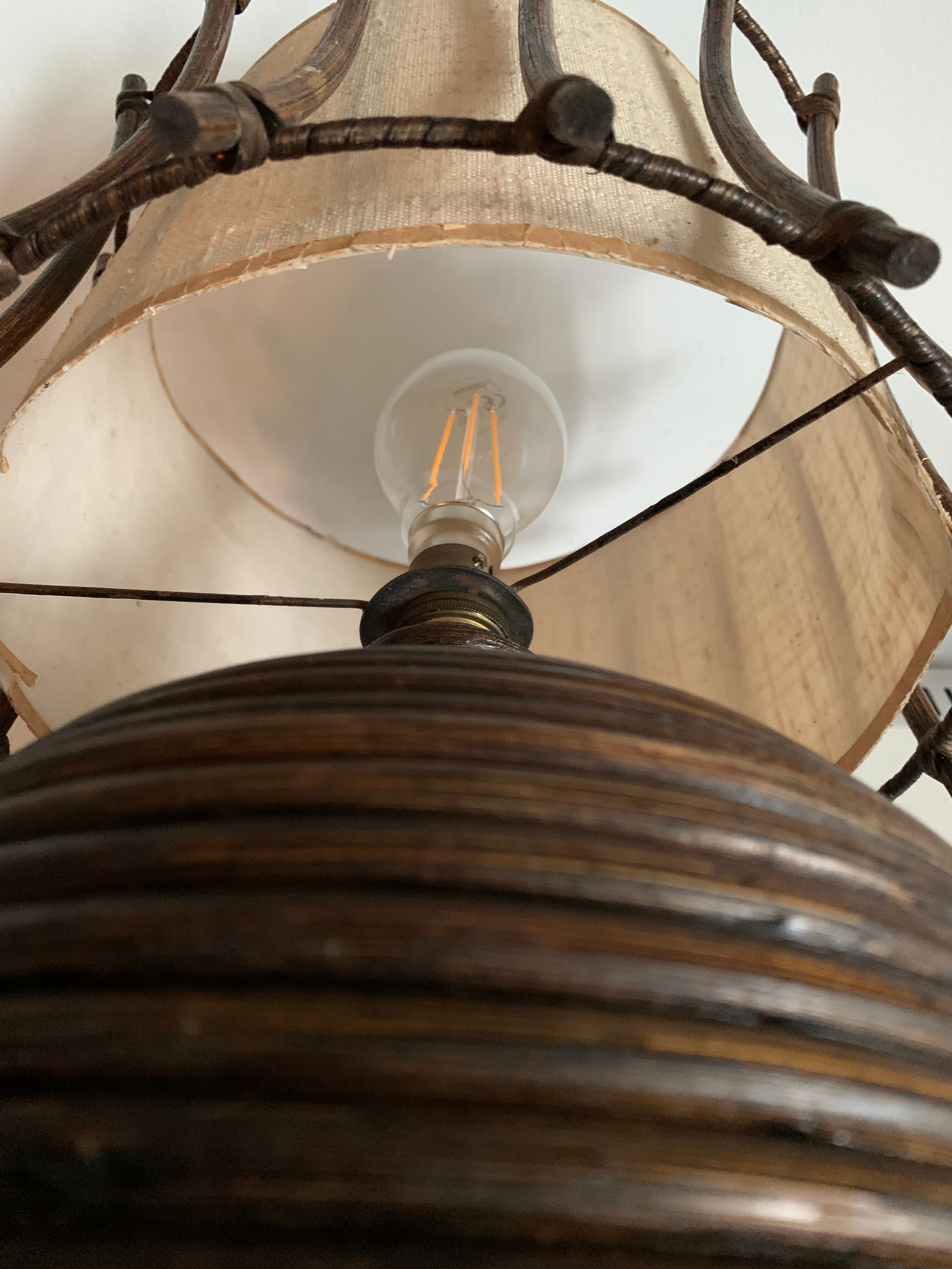 Rattan lamp with original lampshade, 1960