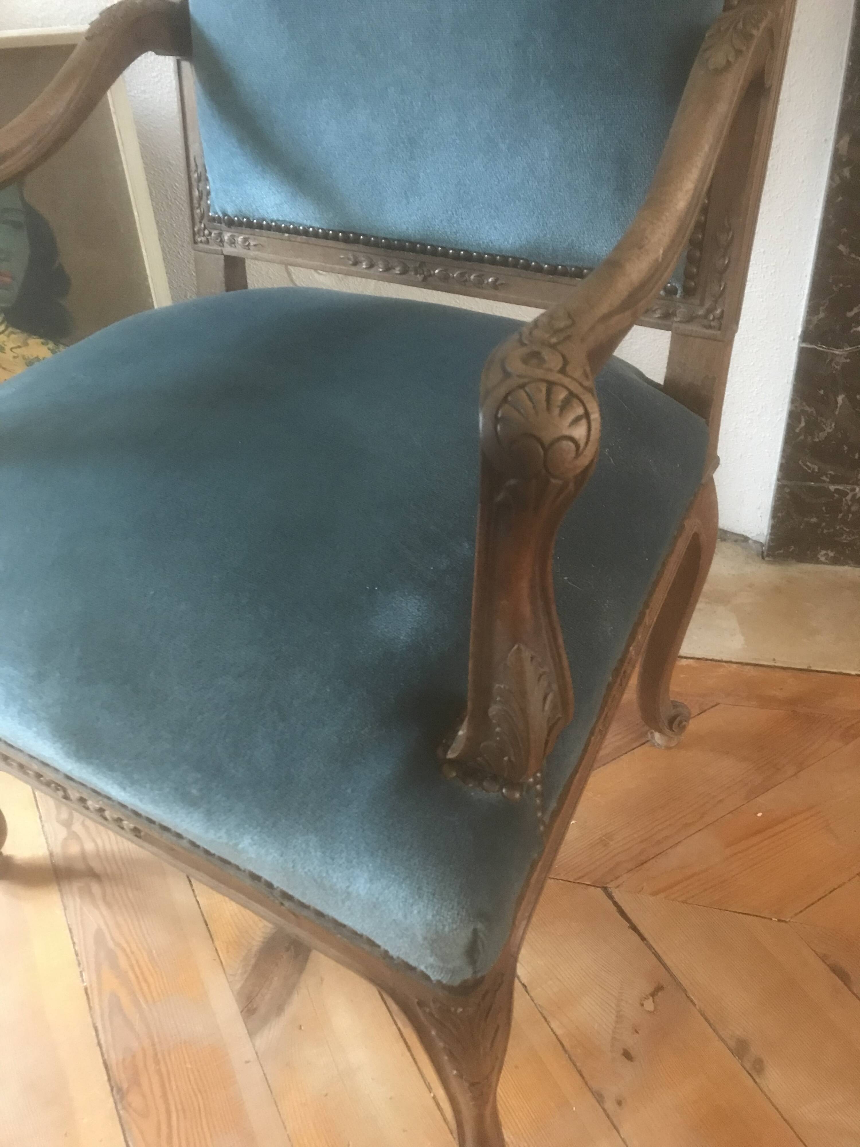 Vintage blue Regency style armchair