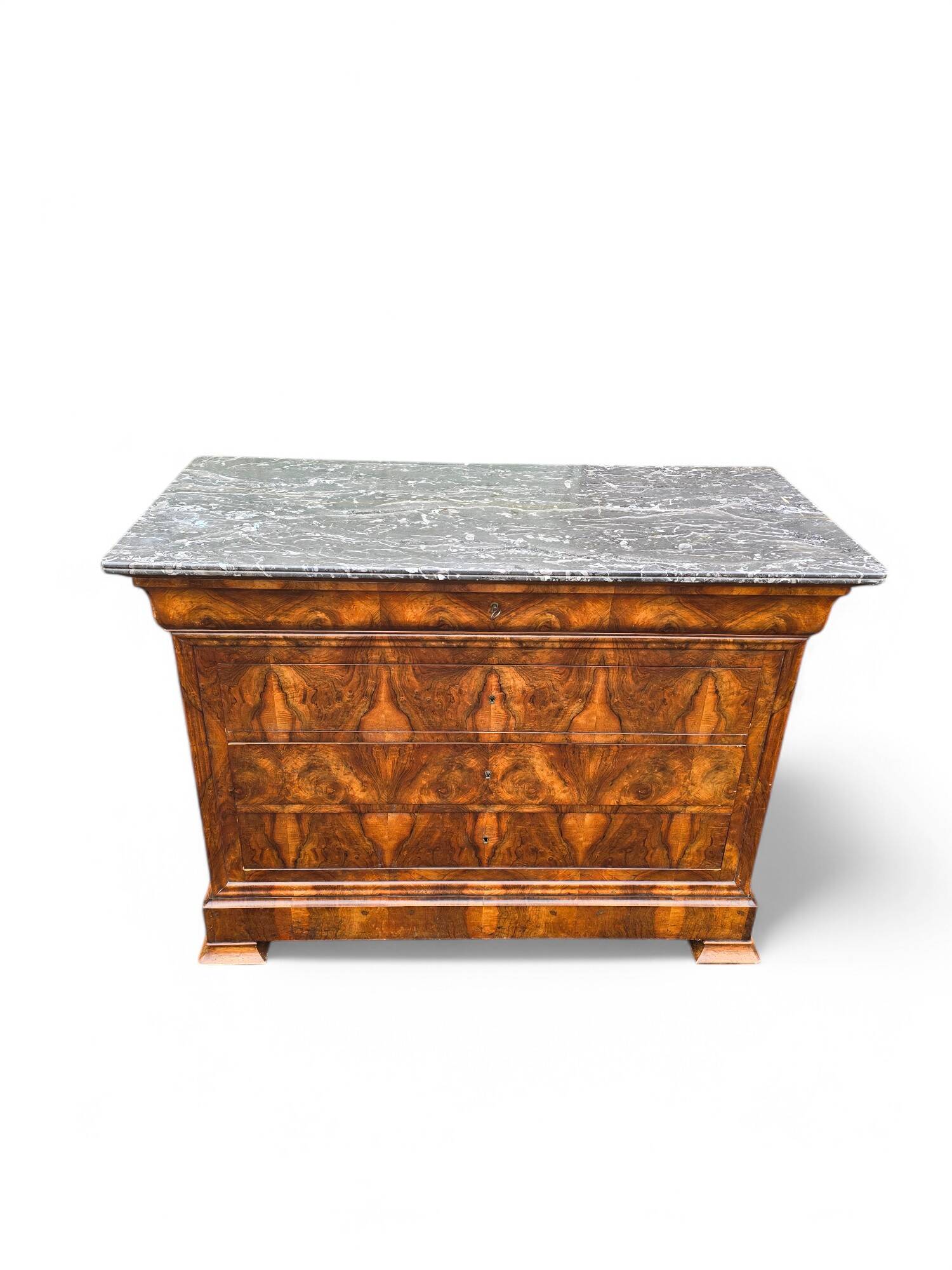 Louis Phillipe chest of drawers in burr walnut and black marble top