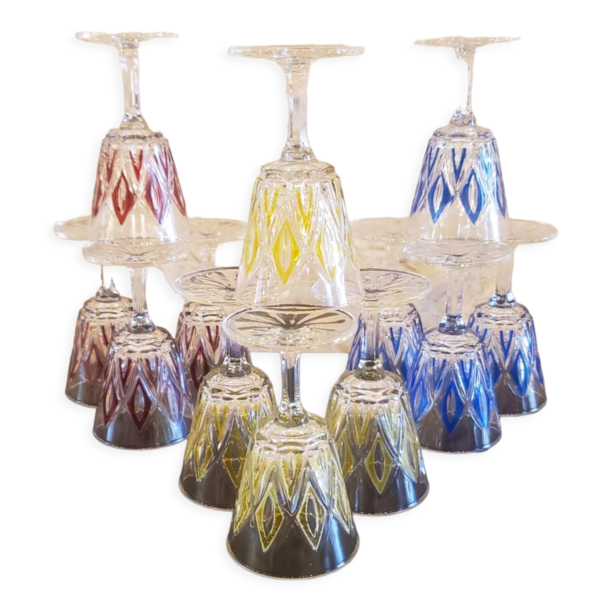 12 glasses crystal liqueur vintage harlequin