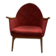 Red fabric armchair in Mid-Century Scandinavian style, high back and light wood legs (1960s)