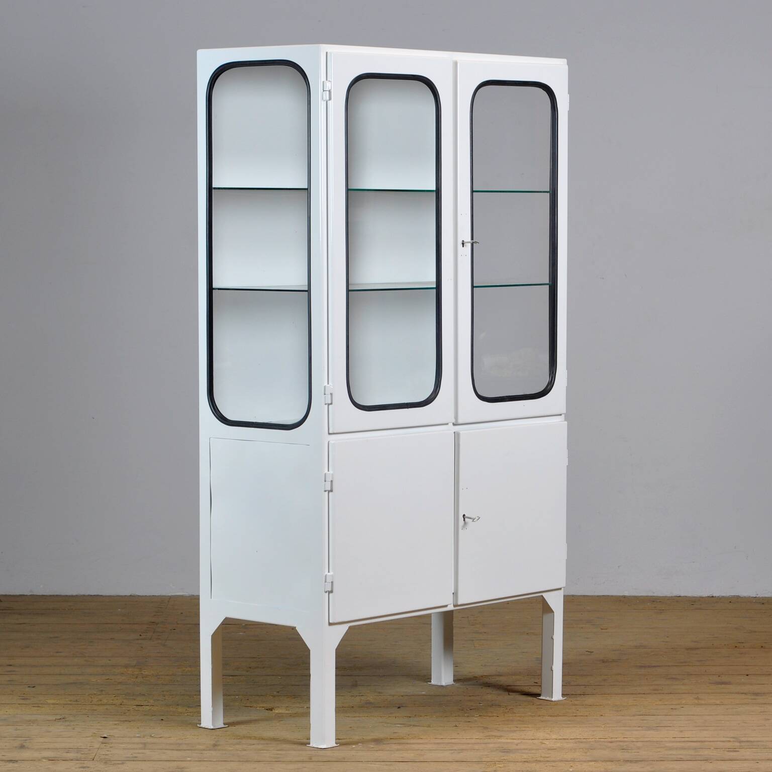 Restored Vintage Iron And Glass Medical Cabinet, 1970s