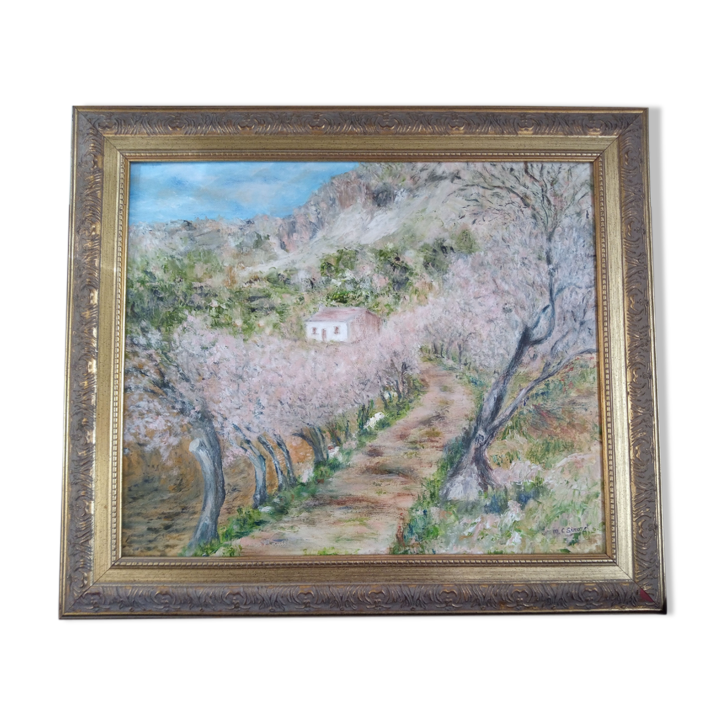 Impressionist oil on panel, spring landscape, signed, framed