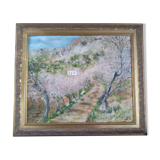 Impressionist oil on panel, spring landscape, signed, framed