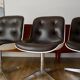 Set of 4 Executive Strafor shell chairs in leather, plastic and chrome 1970s