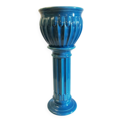 Colonne et vasque style Art-Déco en céramique émaillée bleu - mid. XXe