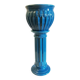 Column and basin in Art Deco style in blue glazed ceramic - mid 20th century.