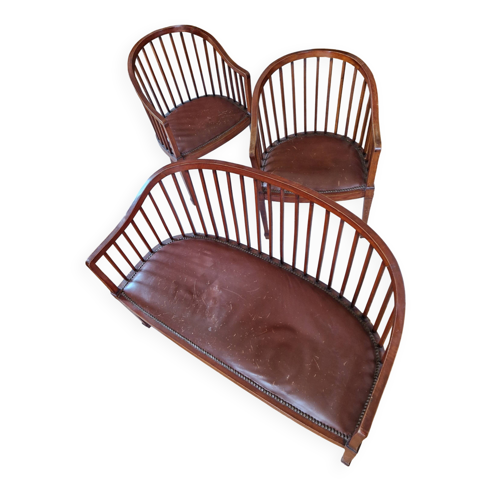 Small Art Deco bench and armchairs in beech, 1930s