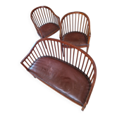 Petite banquette et ses fauteuils Art-Déco en hêtre, années 1930