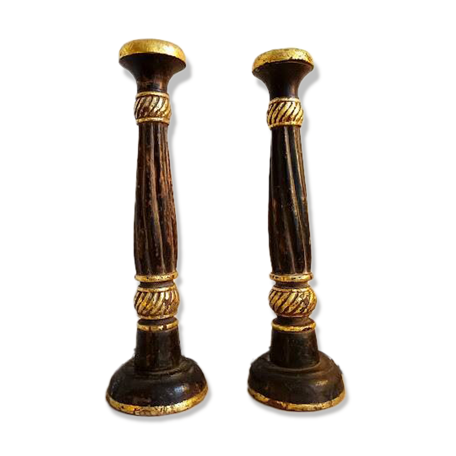 Pair of vintage gilded wood candlesticks