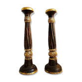 Paire de bougeoirs bois doré vintage
