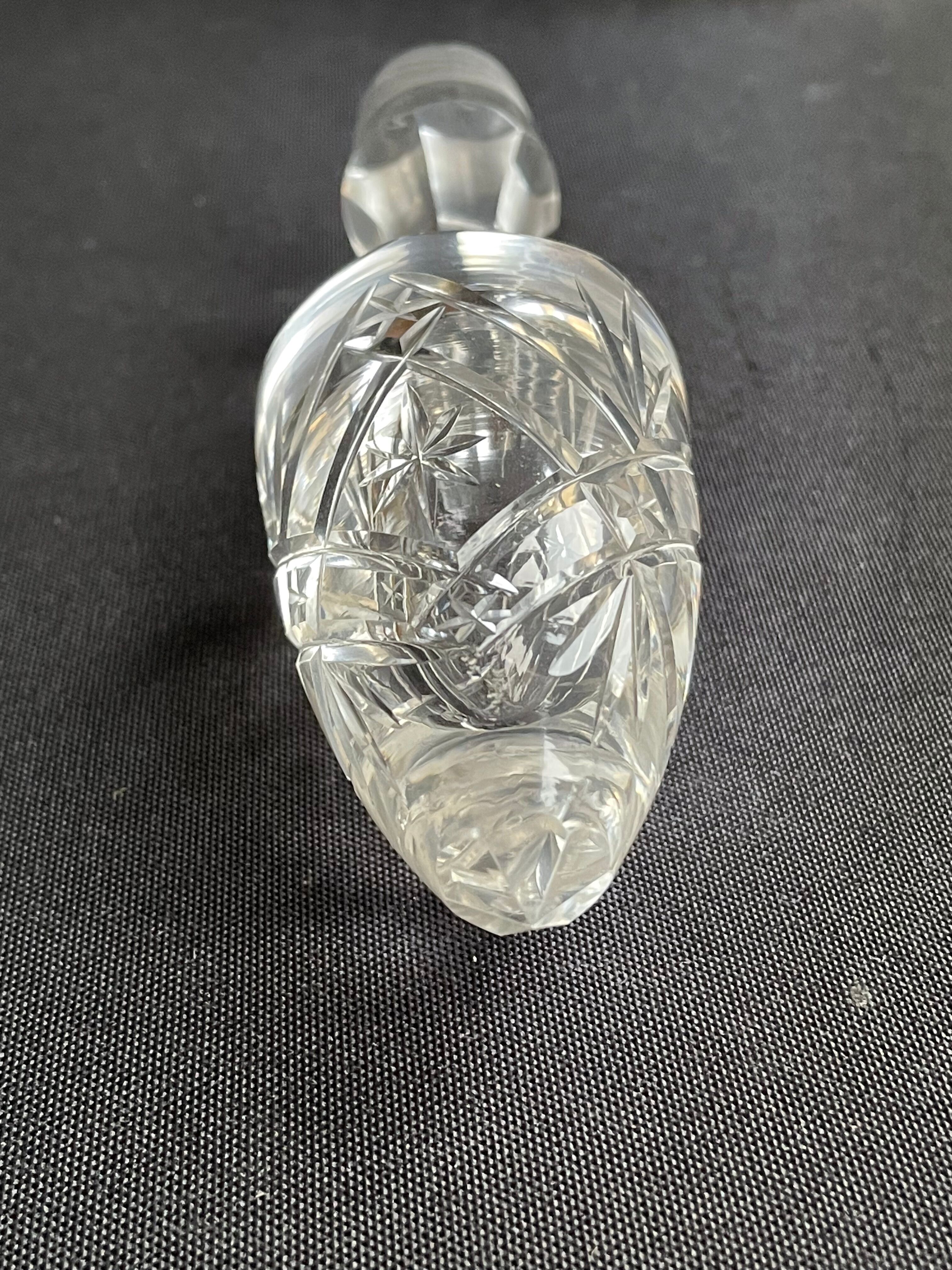 Blown crystal decanter, cut and silver collar