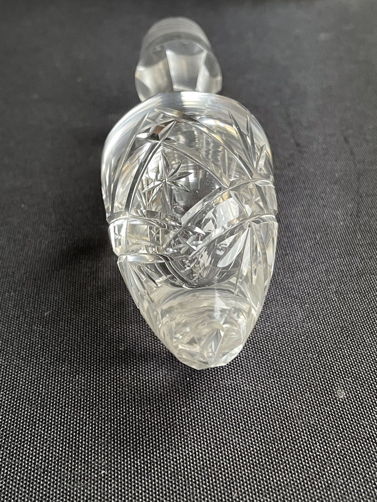 Blown crystal decanter, cut and silver collar