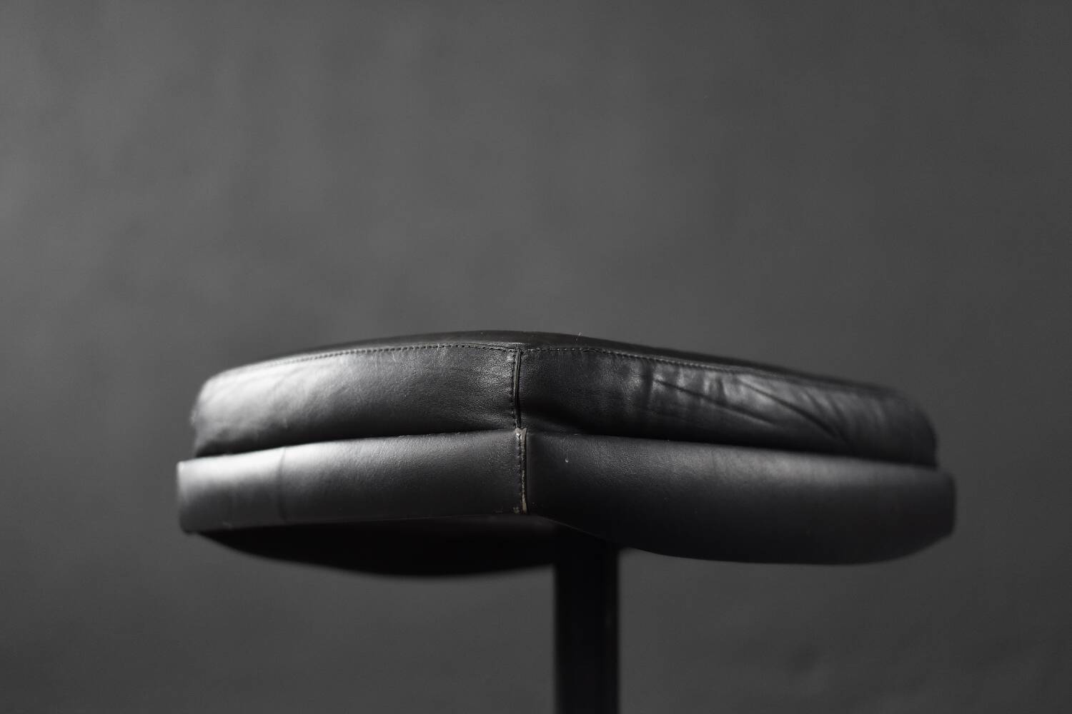 Vintage Mid-Century Scandinavian Modern Black Leather Rectangular Ottoman