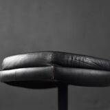 Vintage Mid-Century Scandinavian Modern Black Leather Rectangular Ottoman