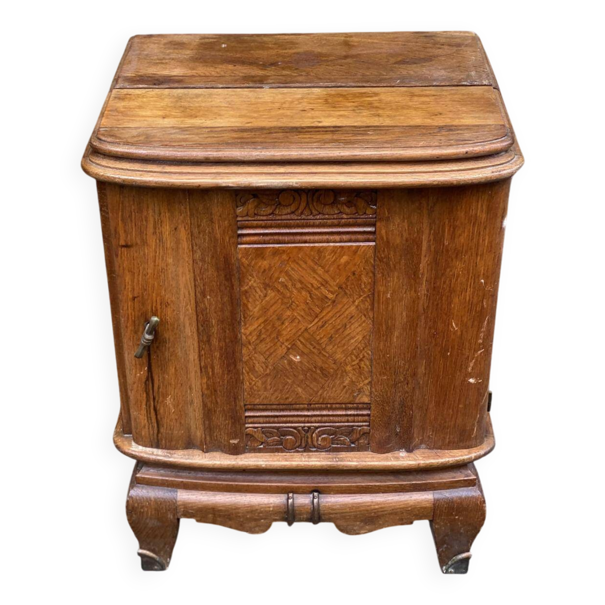 Art Deco bedside table in solid oak from the 1950s.