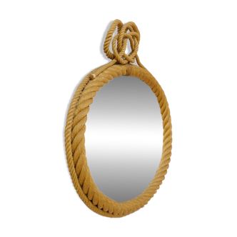 Large oval mirror in rope with pediment, 64cm x 56.5cm.
