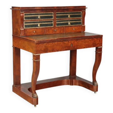 Bureau d’écriture ancien Napoléon III en acajou et métal, France, XIXe siècle