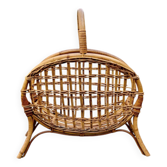 Vintage bamboo and wicker magazine rack