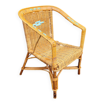 Petit fauteuil / Chaise vintage en rotin pour enfant