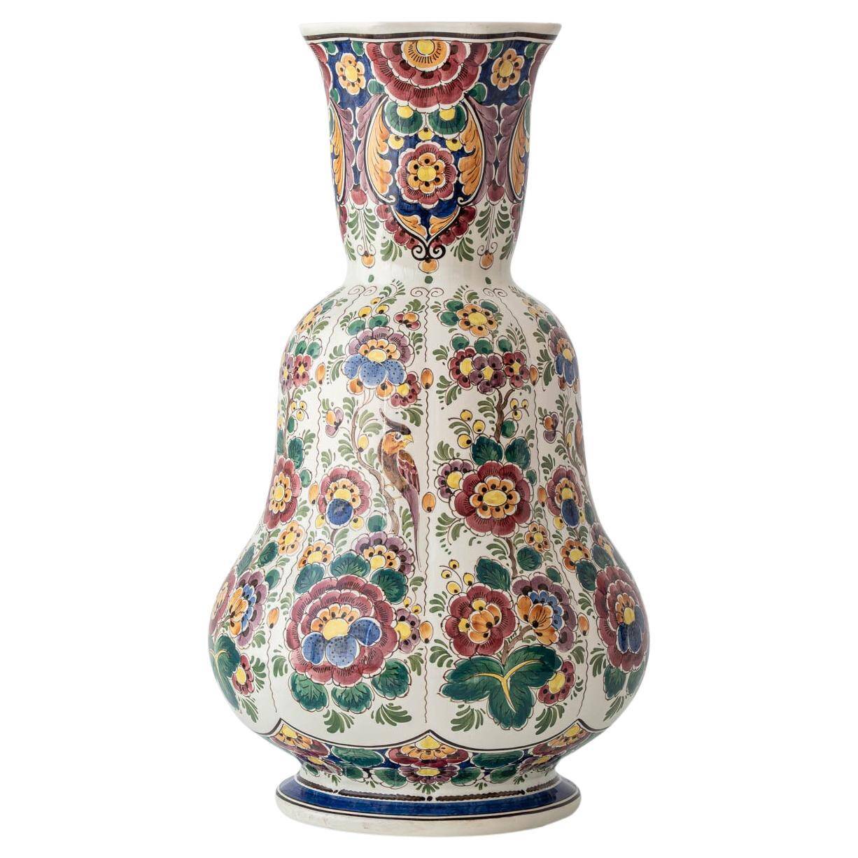Vase hollandais Delft double gourde, monumental polychrome peint à la main, années 1950