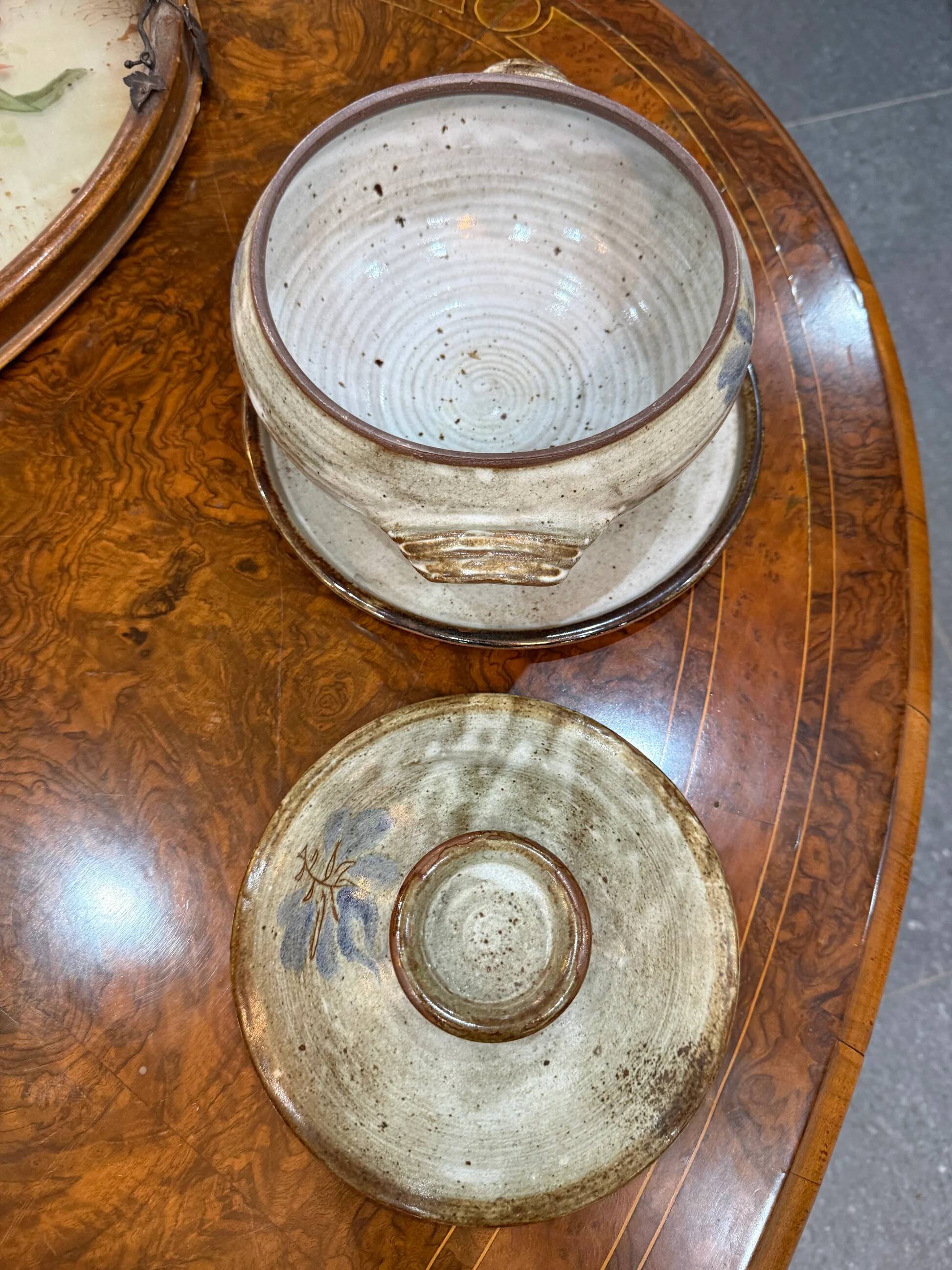 Glazed stoneware soup tureen with lid and plate – French workshop – 20th century