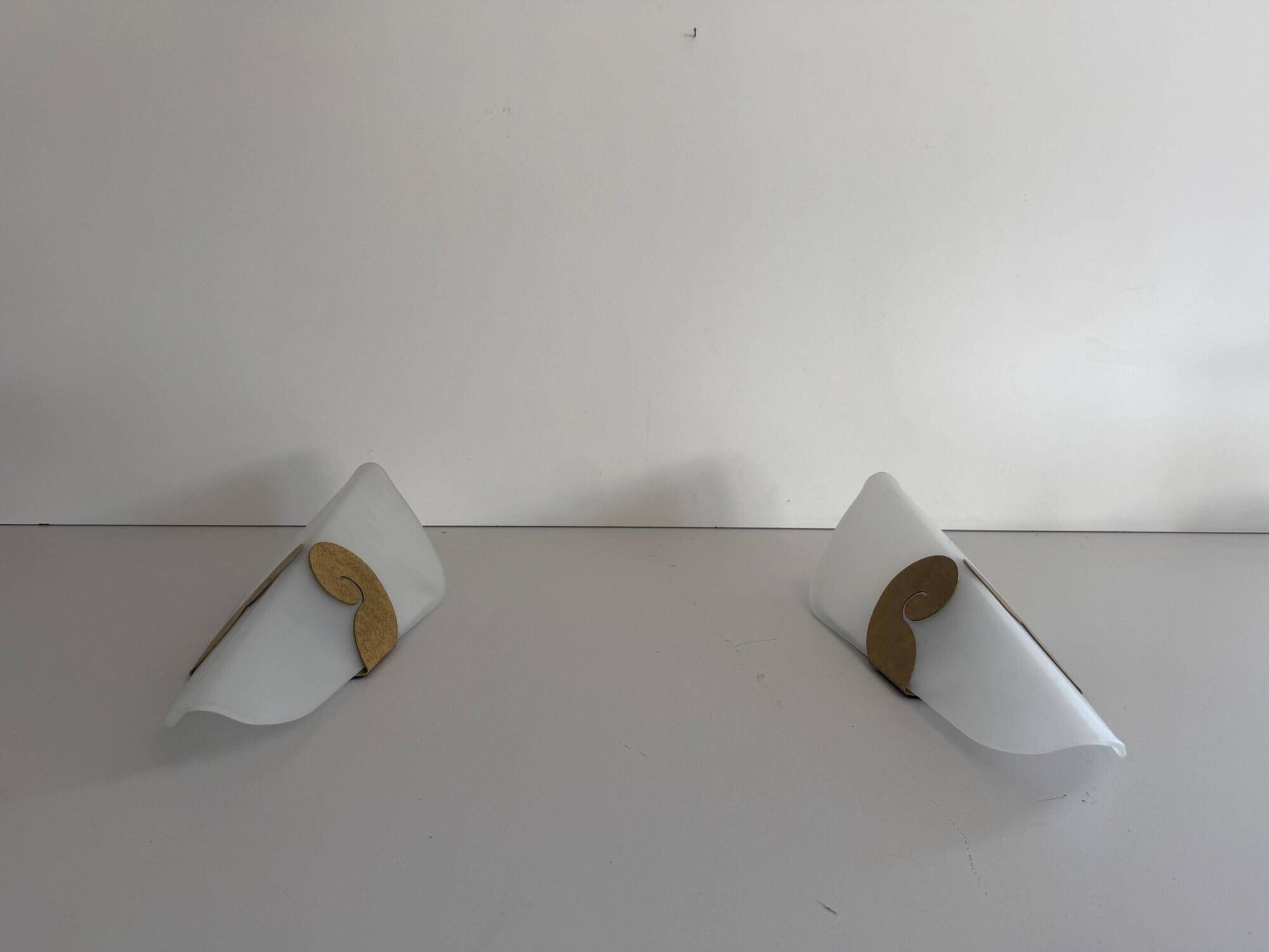 Pair of glass and metal wall lights AGE, 1980s, Italy