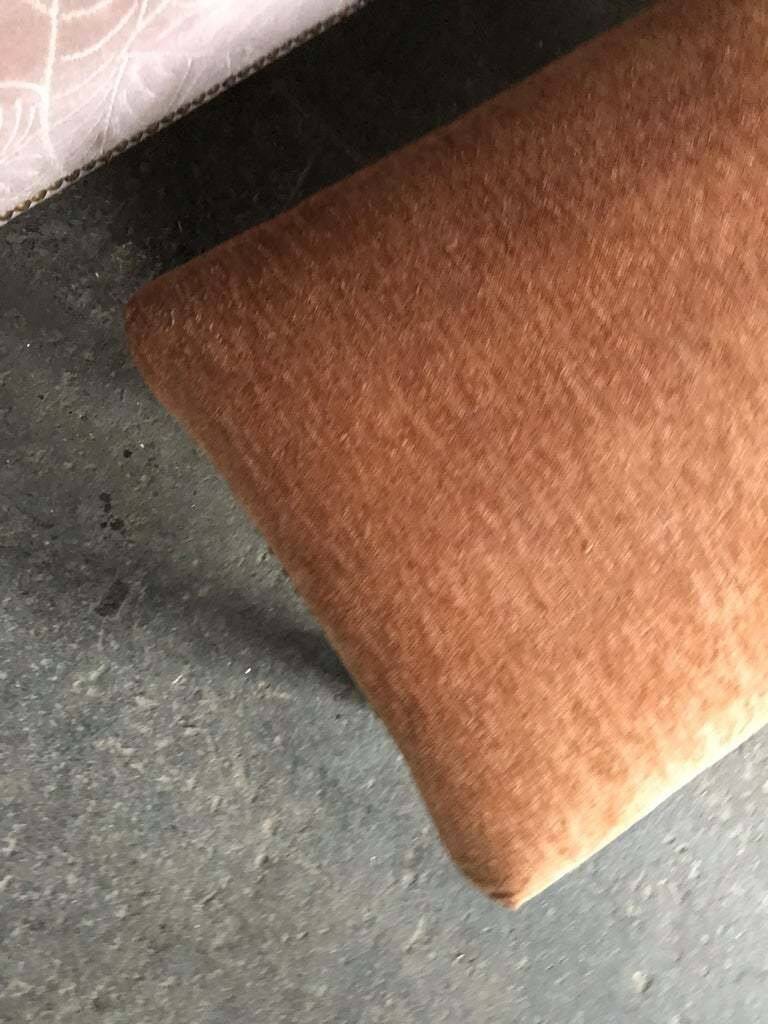 Pair of brown and white solid beech ottomans with contrasting fabrics - 1960s