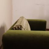 Vintage Two-seater Sofa, Deep Green Velvet, Cuschion patterns