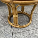 Rattan pouf with refurbished cushion