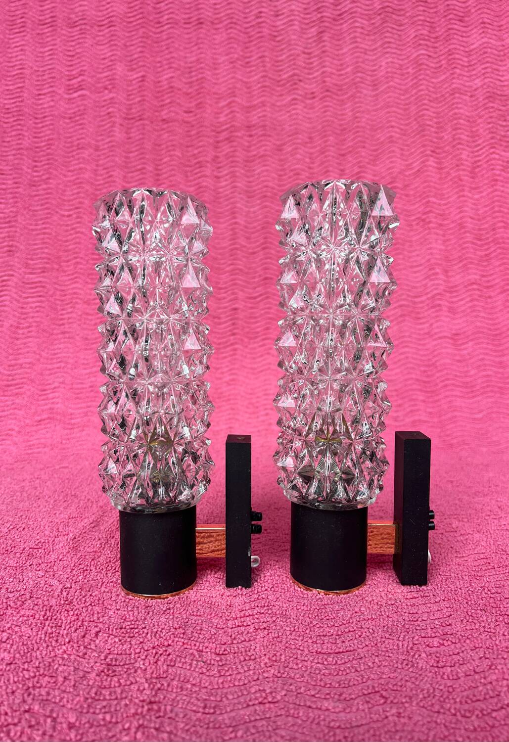PAIR OF ARLUS WALL LIGHTS 1960-70 BLACK AND GOLD METAL SUPPORTS WITH DIFFUSERS
