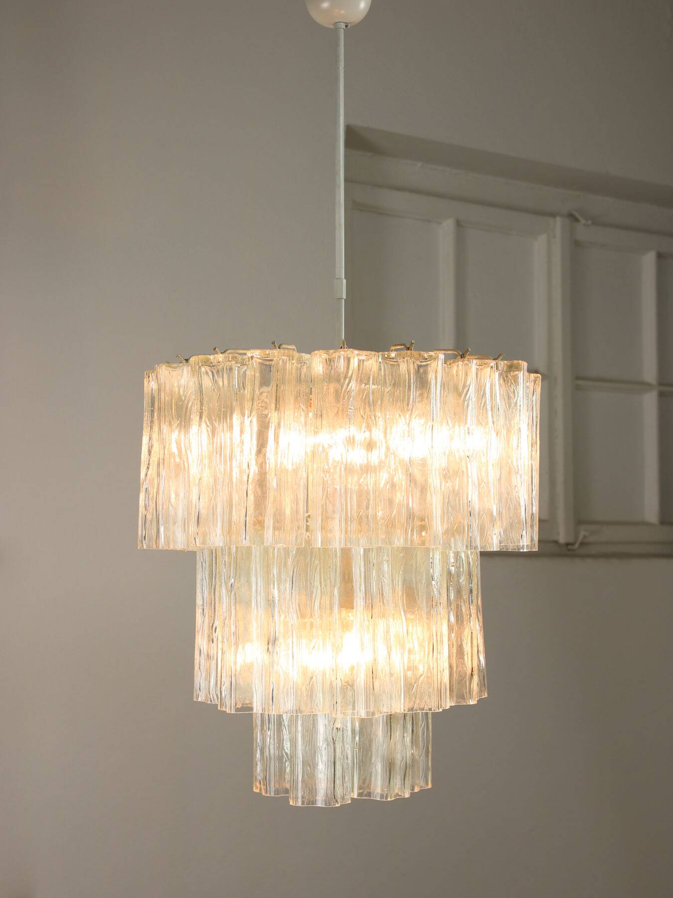 Large Mid-century Italian Glass Cascade Chandelier