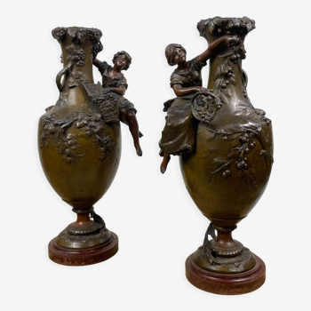 Pair of vases in regulation signed: F. Moreau
