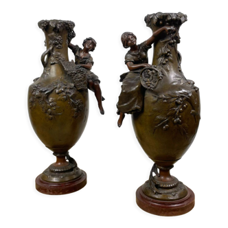 Pair of vases in regulation signed: F. Moreau