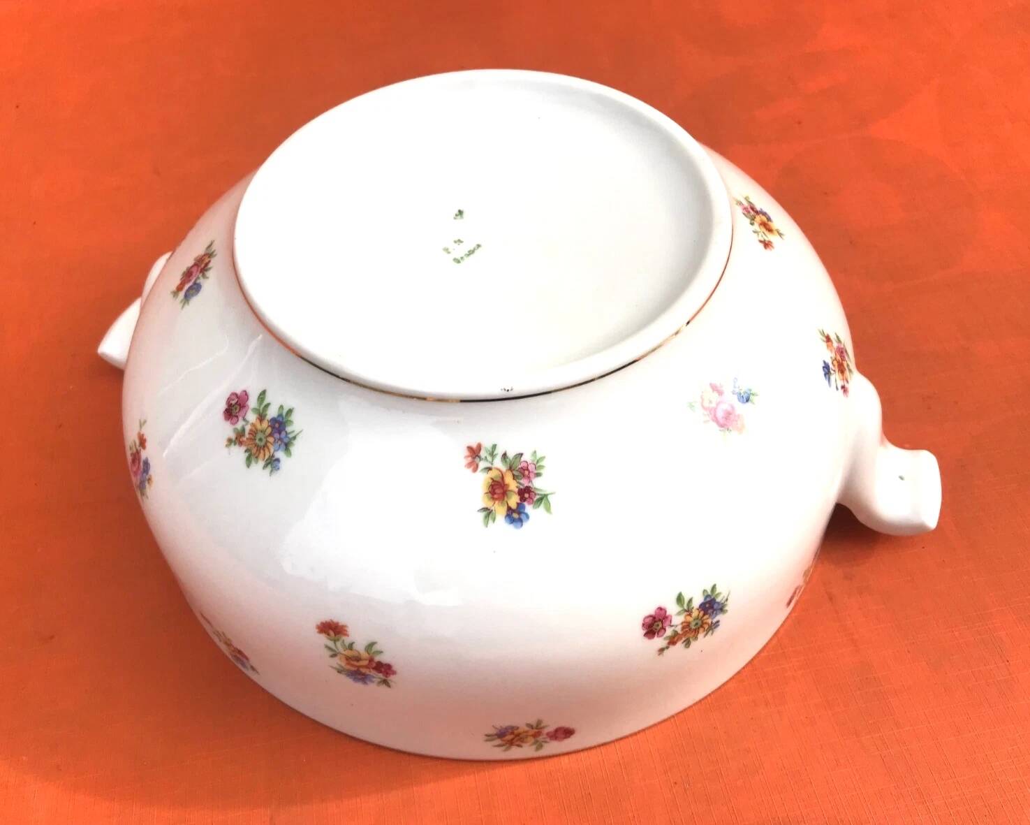 Antique PN France soup tureen White porcelain with gold edging and brass decoration