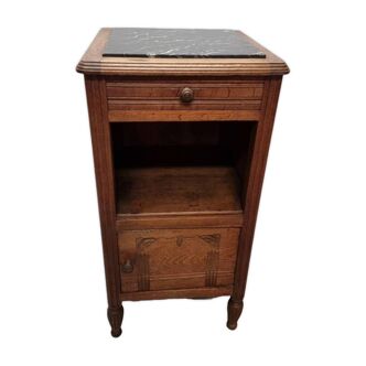 Table de chevet Art Déco en chêne avec plateau en marbre
