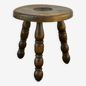 Vintage turned wooden tripod stool 1950-60
