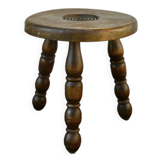 Tabouret tripode bois tourné vintage 1950-60