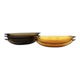 Set of 5 small oval eared dishes in amber and smoked tempered glass