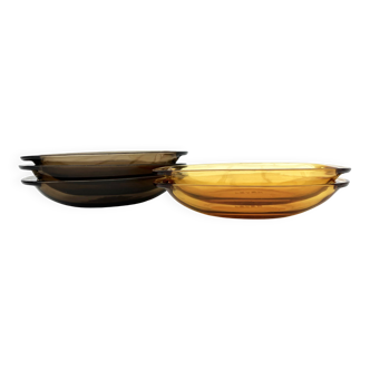 Ensemble de 5 petits plats ovales à oreilles en verre trempé ambre et fumé