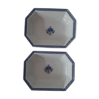 2 limoges JL Coquet service ravines with blue basket Vieux Rouen