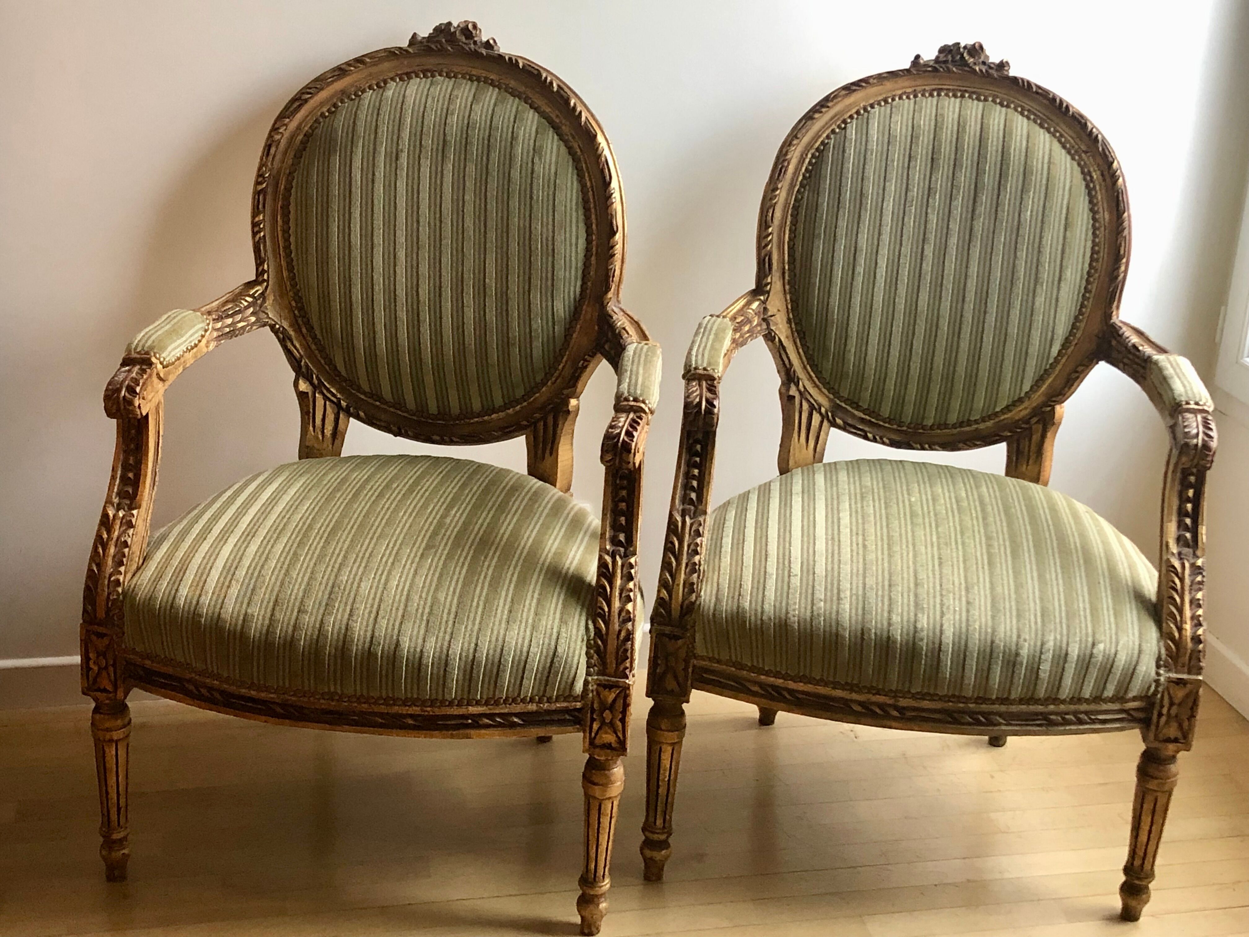 Pair of Louis XVI style armchairs